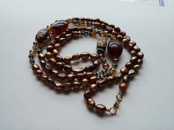 Coppery Brown Freshwater Pearl Necklace - 27 1/2 " Long