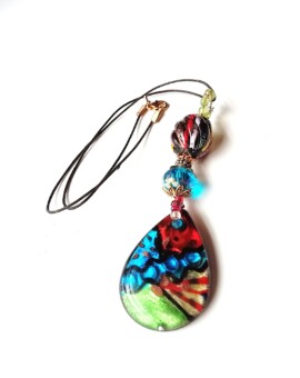 Multi-Color Lampwork Bead and Crystal Necklace