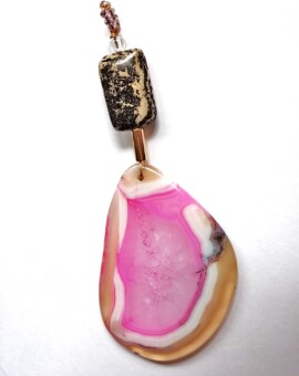Natural Pink Window Agate Wire Wrap Pendant