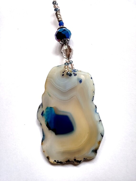 Natural Agate Pendant - Hues of Blue and Beige